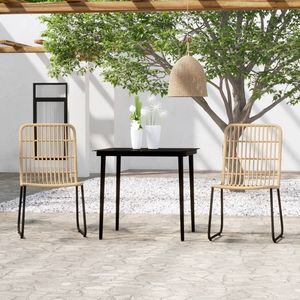 Conjunto de Comedor Apilable Mediano, Mesa y Sillas de Jardín de Roble y Ratán PE Negro - Product Image 1