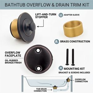Kit de Conversión de Desagüe de Bañera de Latón con Sistema de Levantamiento y Giro, Tapón Universal Redondo para Bañera, Accesorio de Baño - Product Image 2