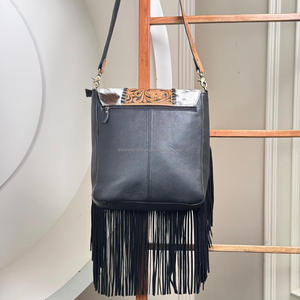 Women's Handmade Cowhide Fringe <b>Crossbody</b> <b>Bag</b> with Hand Tooled Leather Flap Adjustable Strap Spacious Interior Shoulder Handbags - Product Image 5