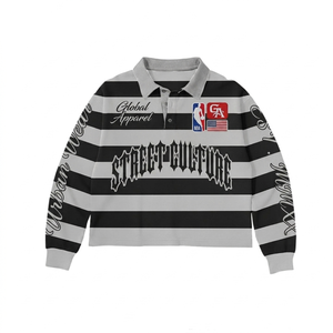 <b>Mens</b> Rugby Shirt GSM Cotton Polyester Blend Red Black Striped <b>Studded</b> Sleeve Panels Custom Print Logo <b>for</b> <b>Men</b> Rugby Polo Shirts - Product Image 6