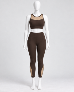 Women's Mesh Panel Sports Bra High Waist <b>Side</b> <b>Pocket</b> <b>Leggings</b> Set 2 Piece Gym Activewear Custom Private Label Wholesale - Product Image 5