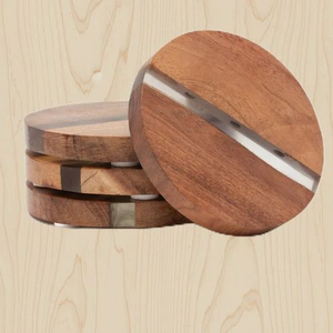 FAIZA CRAFT Ensemble de sous-verres en bois et résine, design modèle 3D personnalisé, ronds de 4x4 pouces, faits main, objets d'art de collection pour la maison et les accessoires de thé - Product Image 3