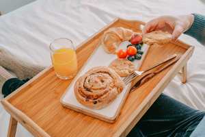 Portable Laminated Bamboo Bed Serving Tray With <b>Folding</b> Legs Laptop <b>Table</b> Breakfast Desk Foldable Platter Serving Board - Product Image 5