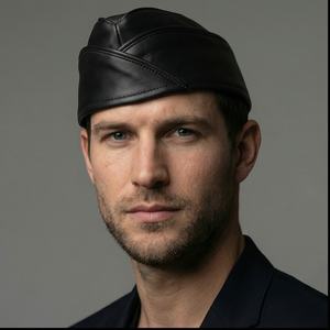 Harlequins Style <b>Leather</b> Garrison Cap Bear Pride <b>Leather</b> Garrison Caps Real 100% Lambskin <b>Leather</b> <b>Hats</b> - Product Image 2