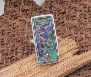 Bague en argent sterling 925 avec incrustation d'onyx noir rectangulaire naturel, style classique, cadeau de mariage pour femme - Product Image 1