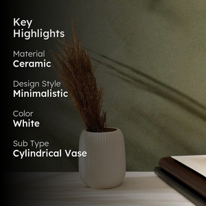 2025 Best Seller Minimalist White <b>Ceramic</b> Vase Matte Ribbed Design 4-8 Inches Tabletop Decor Handmade - Product Image 6