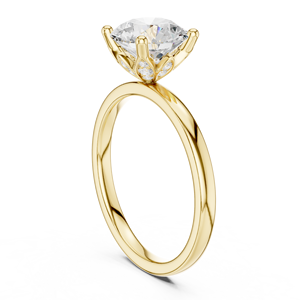 Bague de fiançailles solitaire en or jaune avec diamant rond taille brillant et sertissage classique à quatre griffes, design élégant et intemporel - Product Image 3