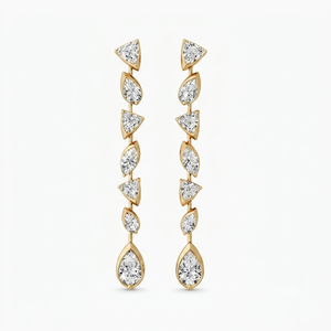 Women's 18K Yellow Gold Mixed Cut Bezel Setting Lab Grown <b>Diamond</b> <b>Dangle</b> <b>Earrings</b> Certified Classic Wedding Jewelry - Product Image 1