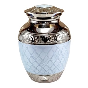 Handcrafted White Pearl Cremation Urn For Adult Human Ashes Large Aluminium Funeral <b>Memorial</b> Urn With Lid And Silver - Product Image 3