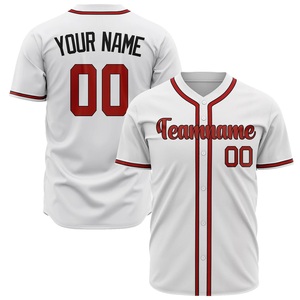 Custom Baseball Jersey White Red Trim Sublimated Print Team Name Number Button <b>Down</b> Unisex Adult Short Sleeve Moisture Wicking - Product Image 1