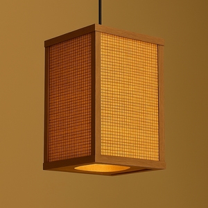 Lampe suspendue rectangulaire en bambou, éco-responsable, minimaliste, décoration d'intérieur, éclairage fait main, diffusion douce et chaude, naturelle - Product Image 1