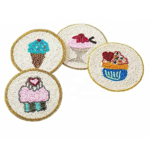 Handmade Beaded Tea Coaster Set with Colorful Round Patterns Ideal for Table Decor by Creative Art Zone - Product Image 2