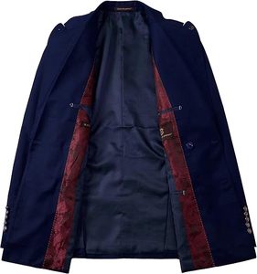 Men Double Breasted Navy Blue <b>Wool</b> Blend Suit Jacket <b>Pants</b> Set Business Formal Wear Anti-Wrinkle Notched Collar - Product Image 4