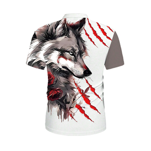 Polo Personalizado con Gráfico de Lobo en 3D para Hombre, Impresión por Sublimación Completa, Cierre de Cremallera 1/4, Blanco con Marca de Garra Roja, Ropa Urbana Hipster de Verano - Product Image 3
