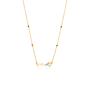 Collier Cœur en Diamant Plaqué Or 18K pour Femme, Chaîne en Or Jaune avec Perles Noires et Design Pulsé, Idéal pour un Usage Quotidien Romantique - Product Image 1