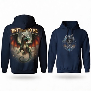 Sweat-shirt à capuche bleu marine pour homme avec imprimé montagne, coupe classique, en coton French Terry, décontracté, pour l'automne, avec poche - Product Image 4