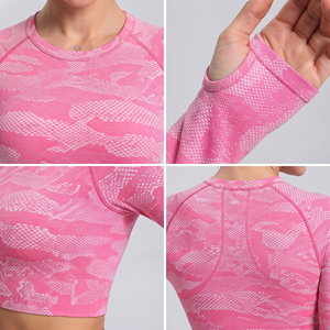 OEM Custom Printed Crop <b>Top</b> Women Fitness Wear Long Sleeve <b>Top</b> 100% Polyester Gym Workout Crop Tee Ladies Sportswear Crop <b>Top</b> - Product Image 6