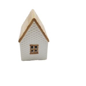 Portavelas Rústico de Cerámica Pintado a Mano, Personalizado, con Techo Dorado, Adorno de Casa de Pueblo, OEM ODM, Venta al Por Mayor para Festividades - Product Image 5