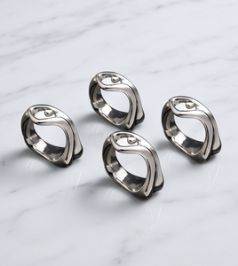 Modern Metal <b>Napkin</b> Rings Curved Design <b>Silver</b> Tone Tableware Accessory For Wedding And Banquet Use - Product Image 2