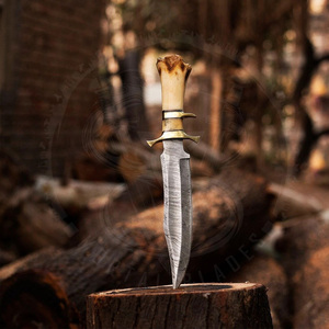 Cuchillo Bowie de Supervivencia y Caza, Acero de Damasco, para Campismo y Senderismo, Duradero, Multiusos, con Hueso de Camello - Product Image 4