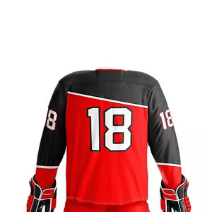 Uniforme de Hockey sobre Hielo Personalizado con Impresión por Transferencia de Calor, Unisex, Rojo y Negro, Cuello en V, Sin Mangas, Jersey y Pantalones de Poliéster que Absorben la Humedad - Product Image 6