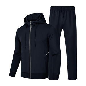 Ensemble de survêtement gris à capuche pour homme, manches longues, fermeture éclair, couleur unie, décontracté, respirant, coupe régulière, pour l'automne - Product Image 3
