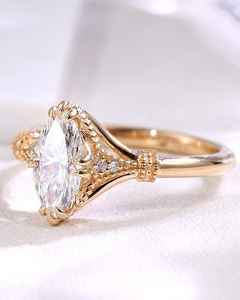 Moissanite 3CT Marquise Cut Art Deco <b>Ring</b> Vintage Style For Women's original <b>925</b> <b>Silver</b> <b>With</b> Gold Plated For Bridal Promise Gift - Product Image 3