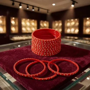 Bracelets en verre soufflé rouge avec incrustation de strass en cristal, forme géométrique, pour femmes, style romantique de mariage - Product Image 4