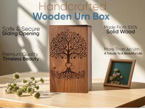 Urna Funeraria Artesanal de Madera de Palisandro con Árbol de la Vida, Grabada, Recuerdo Conmemorativo para Cenizas Humanas, Tamaño Mediano 9x5.5, Caja para Urna - Product Image 4