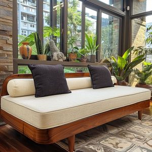 Modern Teak Wood Daybed <b>Sofa</b> Minimalist Lounge <b>Bench</b> for Living Room Villa Hotel Apartment Furniture - Product Image 1