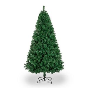 Sapin de Noël demi-taille de 2,13 m (7 pieds) avec 230 lumières LED, branches en PVC vert tendre et support en fer pour décorations festives - Product Image 1