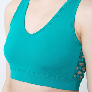 Women's Teal U-Neck <b>Racerback</b> Sports <b>Bra</b> High Support Mesh Side Hollow Yoga Fitness Top Front Logo Quick Dry Seamless Breathable - Product Image 3