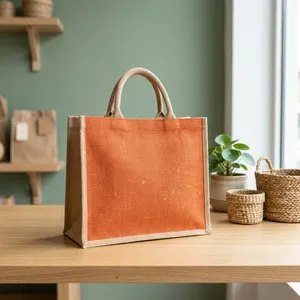 Bolsa de Compras de Yute con Patrón de Diamantes, Tamaño Grande, Asa de Transporte, Ecológica, Reutilizable - Product Image 6