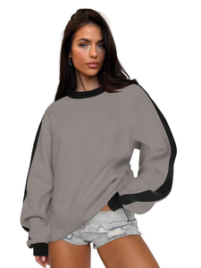 Sudadera Oversize Azul Marino Sólido para Mujer con Mangas en Contraste y Cuello Redondo, Manga Larga, Estilo Casual Urbano y Deportivo, Venta al por Mayor OEM ODM - Product Image 6
