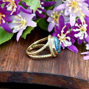 Blue Copper Turquoise <b>Ring</b> 18K Gold Vermeil Oval Gemstone <b>Statement</b> <b>Ring</b> Rope Band Handmade Gift for Her - Product Image 4
