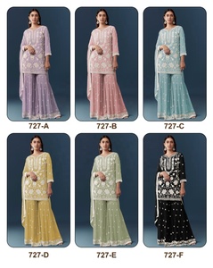 Kurti brodé élégant avec pantalon palazzo, tenue ethnique traditionnelle pour femmes, coupe ample, longueur au sol, Inde, Pakistan - Product Image 4