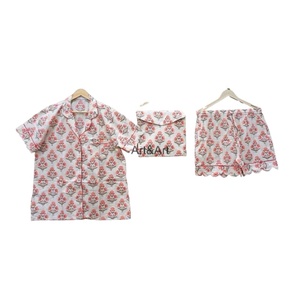 Conjunto de pijama corto de algodón indio para mujer y niña, ropa de fiesta nupcial Vintage de lujo romántico, transpirable, de secado rápido, suave, para verano - Product Image 1