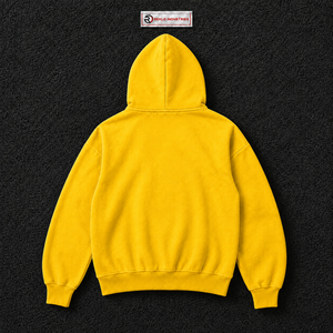 Sudadera con capucha amarilla personalizada con cremallera, estilo gótico oversize con gráfico de cruz y letras AB, ropa urbana unisex de moda para hombre - Product Image 6