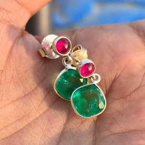 Ruby Emerald Sterling <b>Silver</b> <b>Stud</b> Earrings Dainty Gemstone Luxury Handmade Jewelry Elegant Gift For Women - Product Image 4