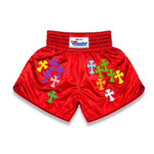 Shorts de boxe Muay Thai en satin personnalisés de qualité supérieure, design brodé en croix, légers, grandes tailles, shorts MMA pour adultes, OEM - Product Image 2
