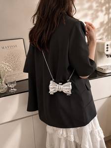 <b>Mirror</b> Finish Bow Clutch Bag with Metal <b>Chain</b> Strap Evening Party Handbag for Women Accessories Rhinestone - Product Image 2
