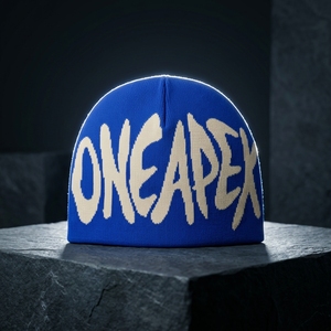 Royal Blue Cream Graphic Knit Beanie Hat Custom Logo Ribbed <b>Winter</b> <b>Cap</b> Unisex Streetwear Fashion Headwear Wholesale OEM Factory - Product Image 1