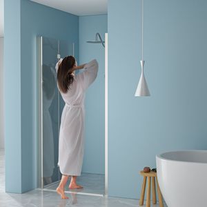 32 "W X 72" H porta doccia pieghevole Frameless con vetro temperato nichel spazzolato prodotto di alta qualità - Product Image 3