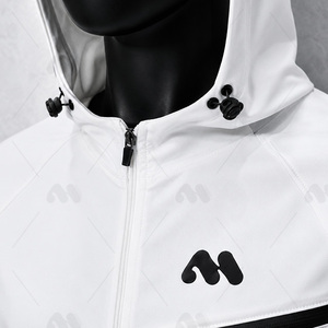 Men <b>White</b> Hooded <b>Tracksuit</b> Full Zipper Sporty Style Breathable Polyester Solid Color With Side Pockets Regular Fit Spring Wear - Product Image 4