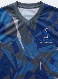 Maillot de football pour homme SUBHAY INTERNATIONAL, imprimé géométrique bleu, col en V, manches courtes, polyester respirant - Product Image 3