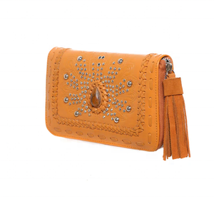 คลัทช์หนังวัวสีน้ำตาลสำหรับผู้หญิงพร้อมของตกแต่งทำจากขนสัตว์สไตล์วินเทจพิมพ์ลายสำหรับผู้หญิงและปิดซิปทั้งหมด - Product Image 5