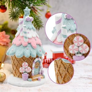 Décorations de maison en résine rose pastel en forme de maison en pain d'épices pour arbre de Noël intérieur - Product Image 4