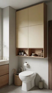 Meuble mural en teck, organisateur de salle de bain flottant, armoire de rangement au-dessus des toilettes - Product Image 2