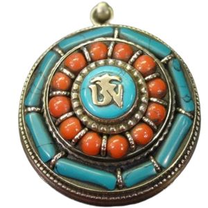 Colgante de turquesa con temática religiosa, de aleación de cobre bañado en plata, budista tibetano - Product Image 1