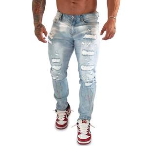Jean en denim délavé pour homme, taille moyenne, coupe droite, ajustement régulier, style décontracté vintage hip-hop, 100 % coton, imperméable – Meilleure vente - Product Image 1